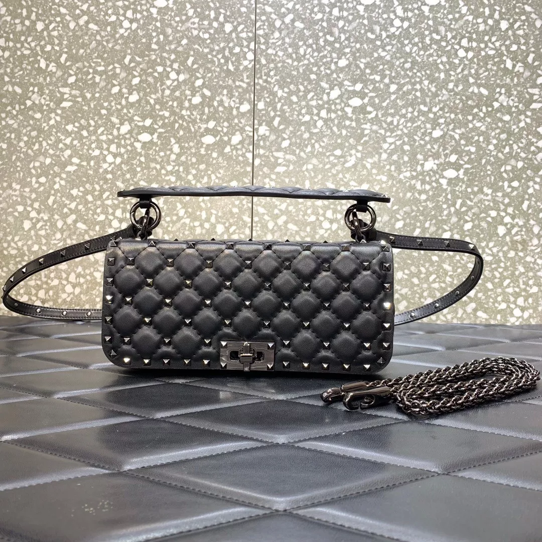 Affordable VALENTINO ROCKSTUD SPIKE SHOULDER BAG IN CRACKLE-EFFECT METALLIC 0115